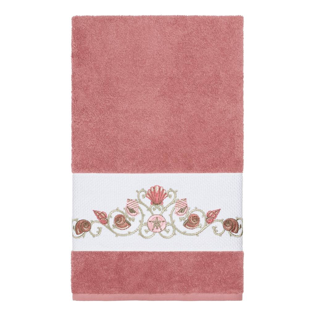 Authentic Hotel and Spa Turkish Cotton Shells Embroidered Tea Rose Bath Towel