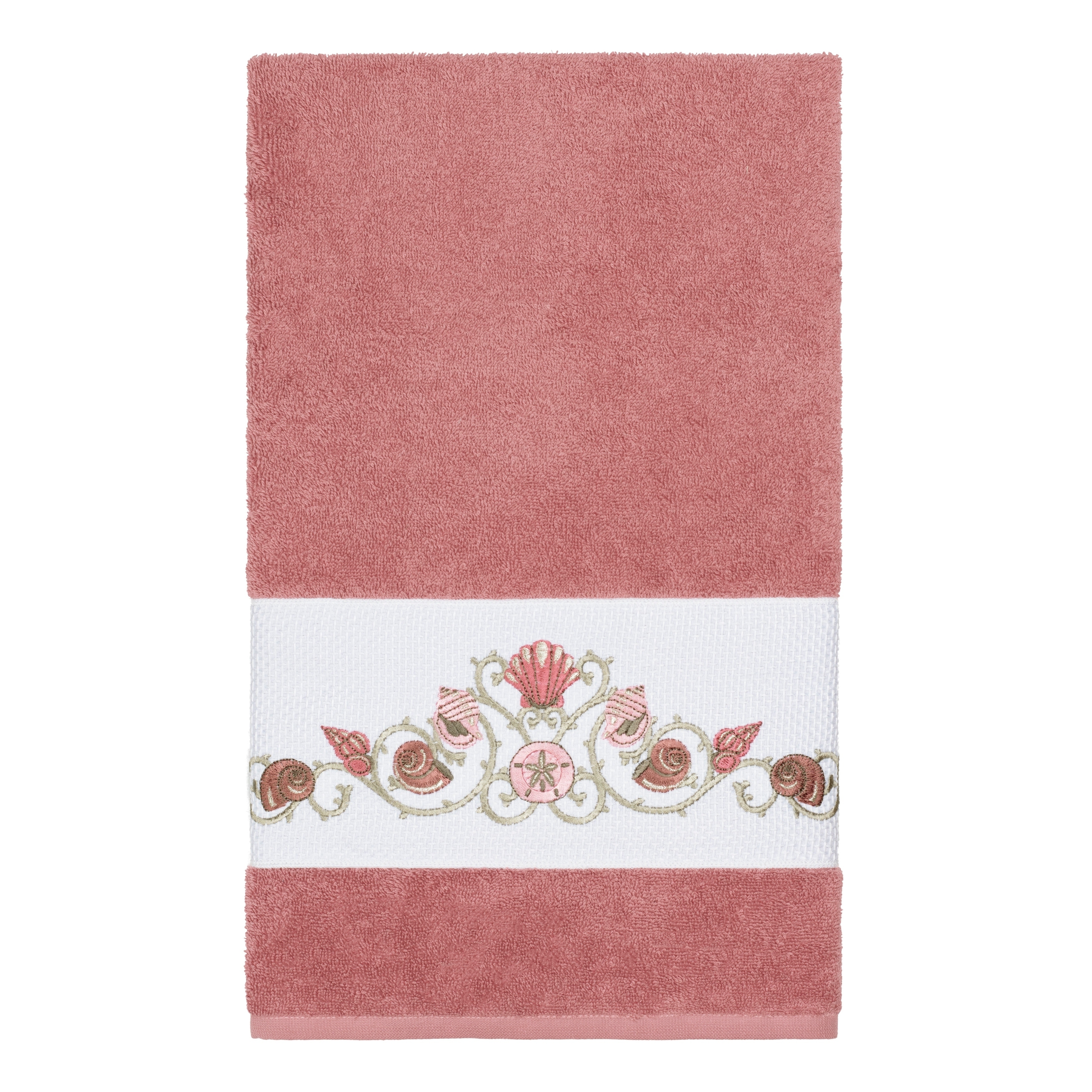 Authentic Hotel and Spa Turkish Cotton Shells Embroidered Tea Rose Bath Towel