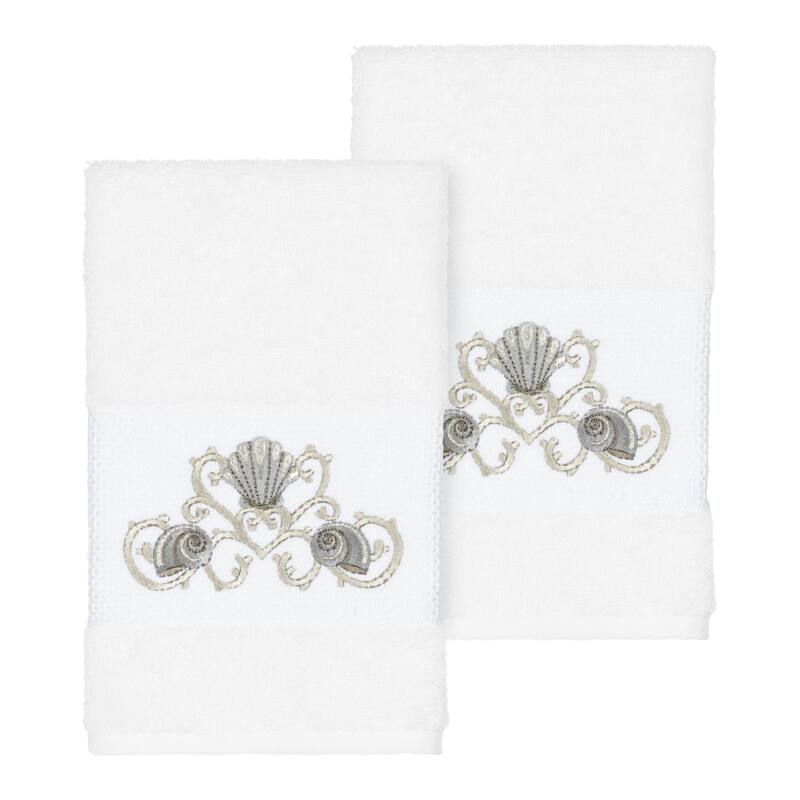 Authentic Hotel and Spa Turkish Cotton Shells Embroidered White 2-piece Towel Hand Set