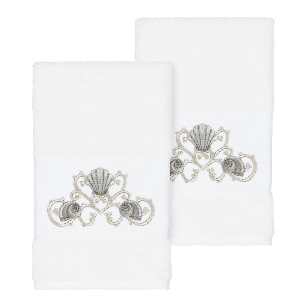 Authentic Hotel and Spa Turkish Cotton Shells Embroidered White 2-piece Towel Hand Set