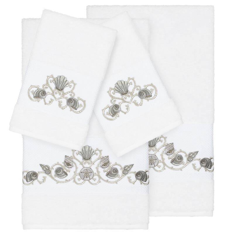 Authentic Hotel and Spa Turkish Cotton Shells Embroidered White 4-piece Towel Set