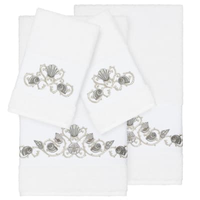 Authentic Hotel and Spa Turkish Cotton Shells Embroidered White 4-piece Towel Set