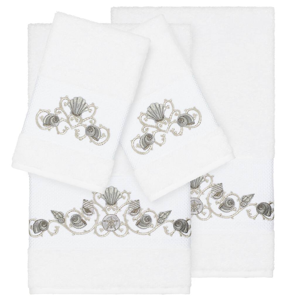 Authentic Hotel and Spa Turkish Cotton Shells Embroidered White 4-piece Towel Set