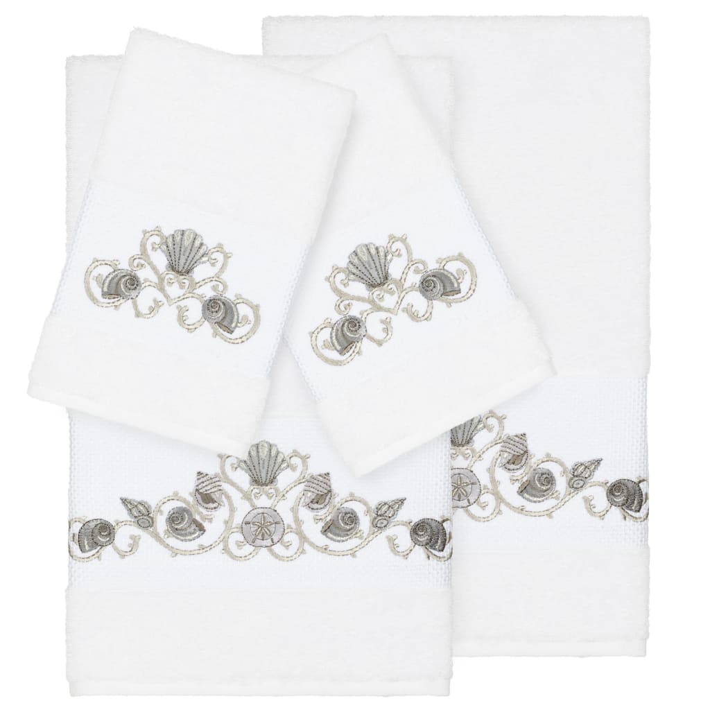 Authentic Hotel and Spa Turkish Cotton Shells Embroidered White 4-piece Towel Set