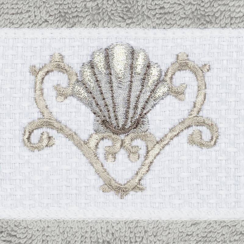 Authentic Hotel and Spa Turkish Cotton Shells Embroidered Light Grey 4-piece Washcloth Set