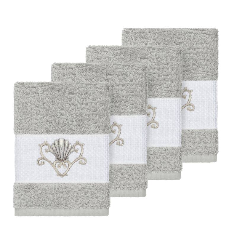 Authentic Hotel and Spa Turkish Cotton Shells Embroidered Light Grey 4-piece Washcloth Set