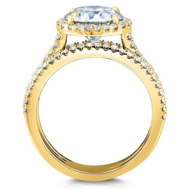 Annello by Kobelli 14k Gold 2 1/2ct TGW Forever One Moissanite and Diamond Round Halo 3-Piece Bridal Rings Set (DEF/VS, GH/I)