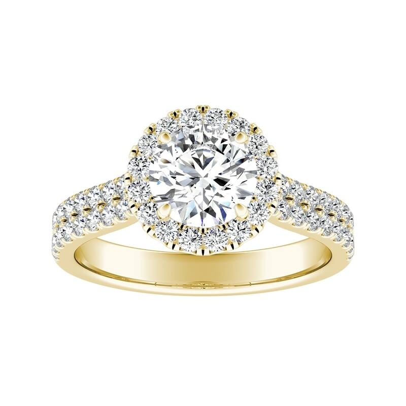 Auriya 1ct Round Moissanite Halo Diamond Engagement Ring 1/2ctw 14k Gold