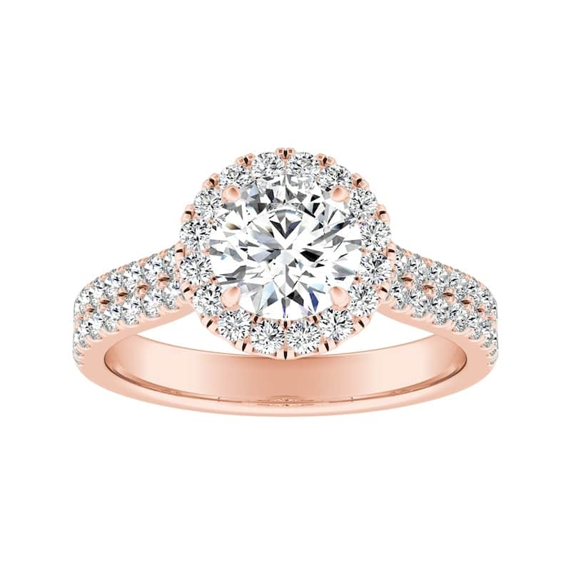 Auriya 14k Gold 4ct Round Moissanite Halo Diamond Engagement Ring 1/2ctw