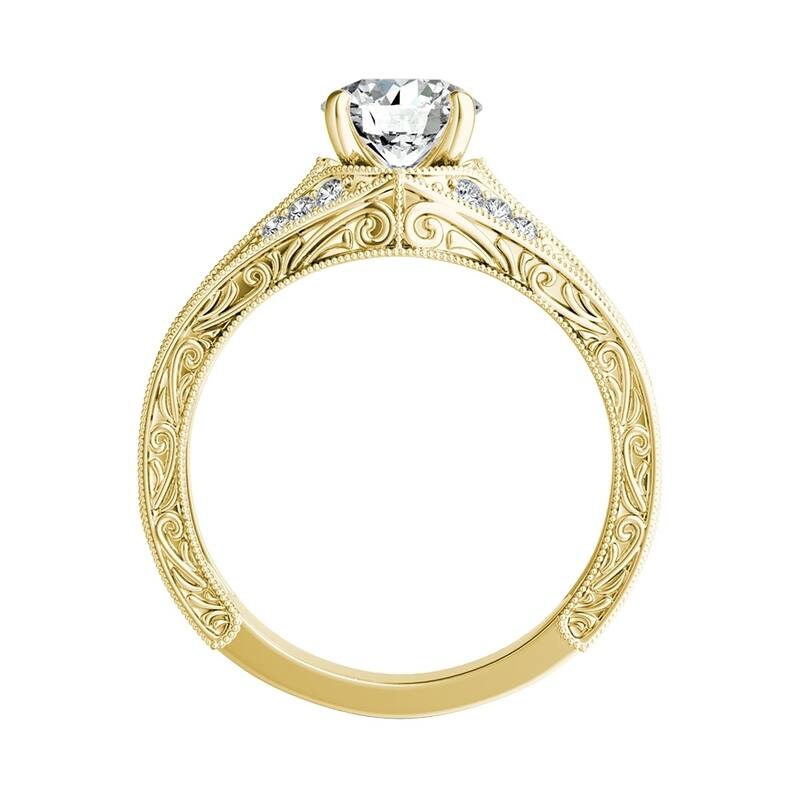 Auriya 14k Gold Ornate Vintage 3/4ct Round Moissanite and 1/4ct TDW Diamond Engagement Ring (G-H, VS1-VS2)