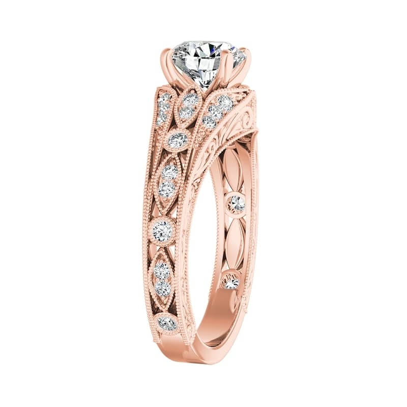 Auriya 14k Gold Ornate Vintage 3/4ct Round Moissanite and 1/4ct TDW Diamond Engagement Ring (G-H, VS1-VS2)