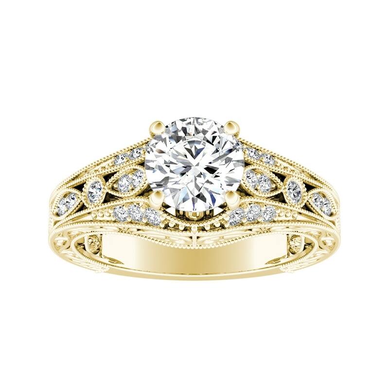 Auriya 14k Gold Ornate Vintage 3/4ct Round Moissanite and 1/4ct TDW Diamond Engagement Ring (G-H, VS1-VS2)
