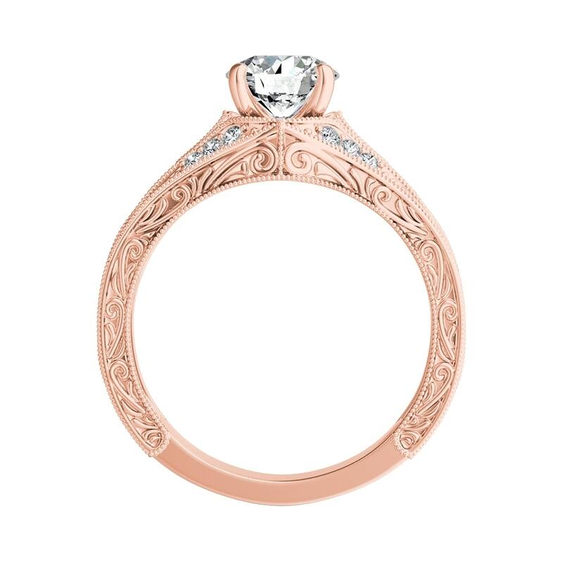 Auriya 14k Gold Ornate Vintage 3/4ct Round Moissanite and 1/4ct TDW Diamond Engagement Ring (G-H, VS1-VS2)