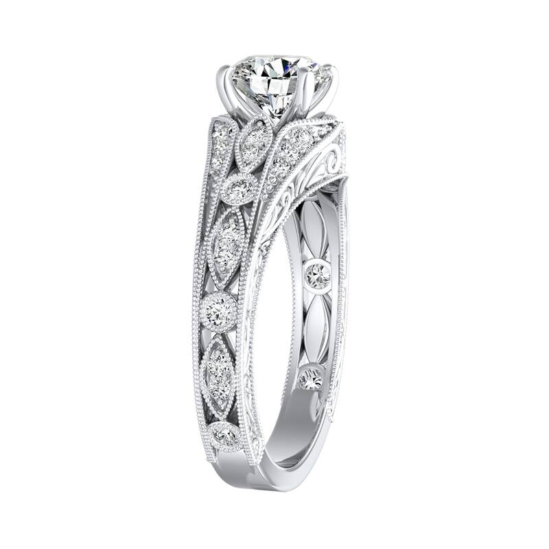 Auriya 14k Gold Ornate Vintage 3/4ct Round Moissanite and 1/4ct TDW Diamond Engagement Ring (G-H, VS1-VS2)