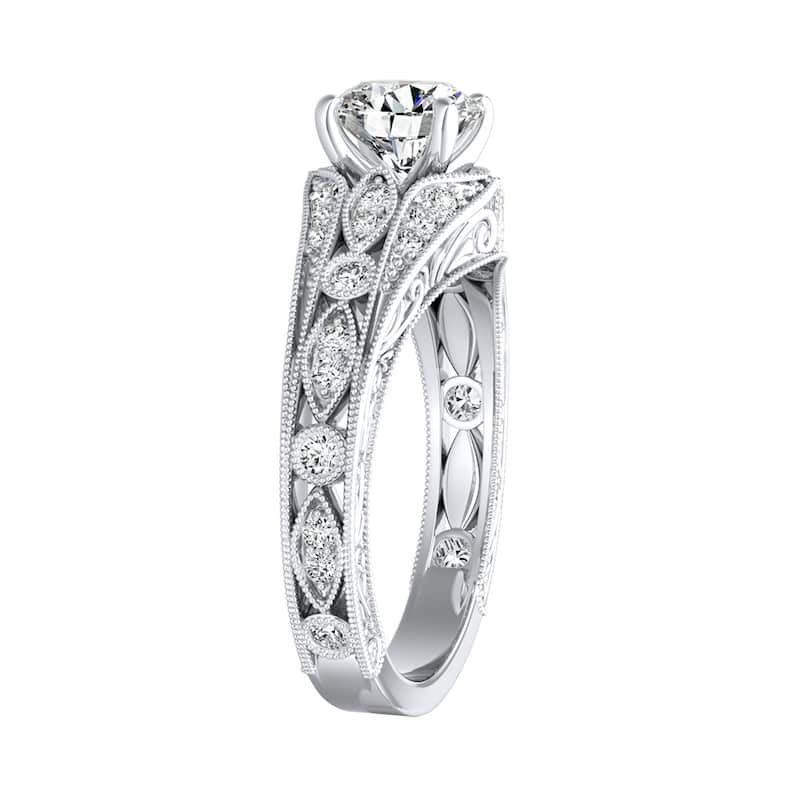 Auriya 14k Gold Ornate Vintage 1 1/2ct Round Moissanite and 1/4ct TDW Diamond Engagement Ring (G-H, VS1-VS2)