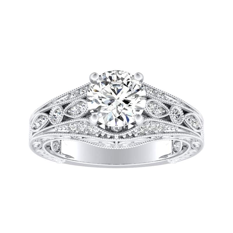 Auriya 14k Gold Ornate Vintage 1 1/2ct Round Moissanite and 1/4ct TDW Diamond Engagement Ring (G-H, VS1-VS2)
