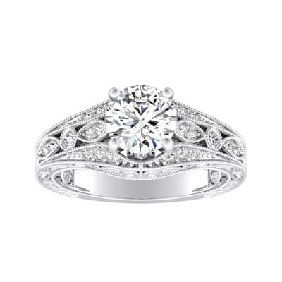 Auriya 14k Gold Ornate Vintage 1 1/2ct Round Moissanite and 1/4ct TDW Diamond Engagement Ring (G-H, VS1-VS2)