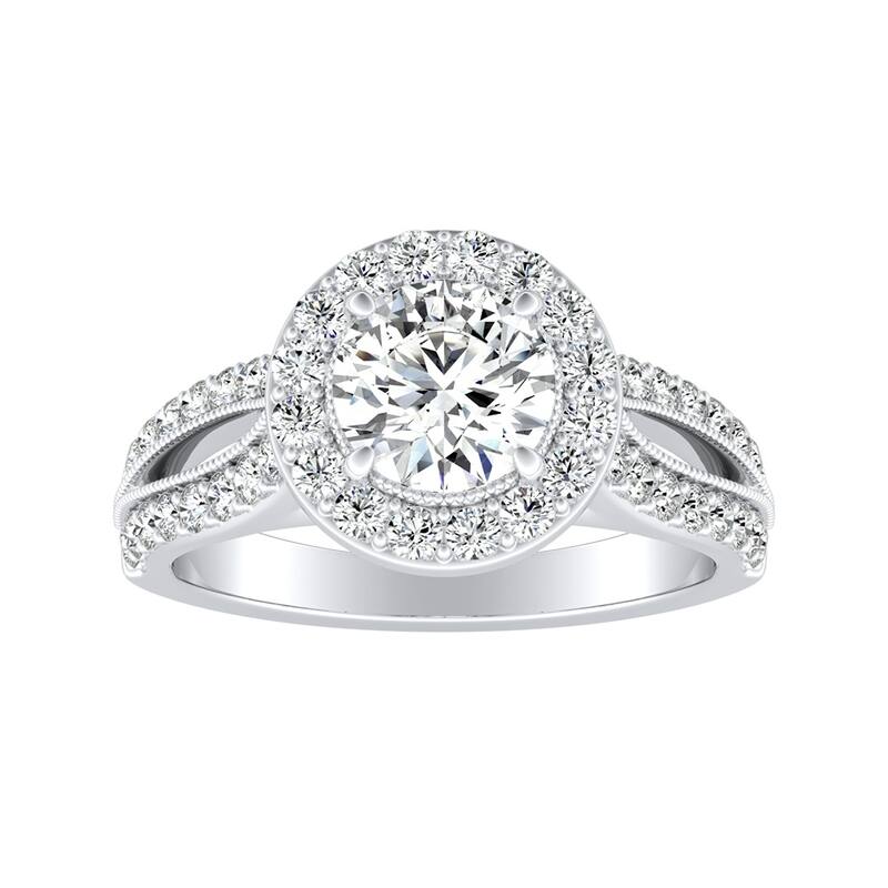 Auriya 14k Gold Vintage Round 1 1/2ct Moissanite and 1/2ct TDW Diamond Halo Engagement Ring (G-H, VS1-VS2)