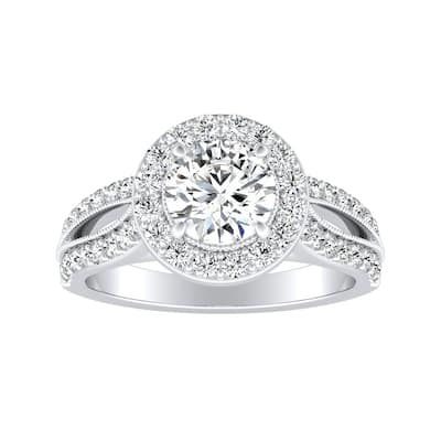 Auriya 14k Gold Vintage Round 1 1/2ct Moissanite and 1/2ct TDW Diamond Halo Engagement Ring (G-H, VS1-VS2)