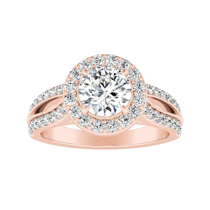 Auriya 14k Gold Vintage Round 1 1/2ct Moissanite and 1/2ct TDW Diamond Halo Engagement Ring (G-H, VS1-VS2)