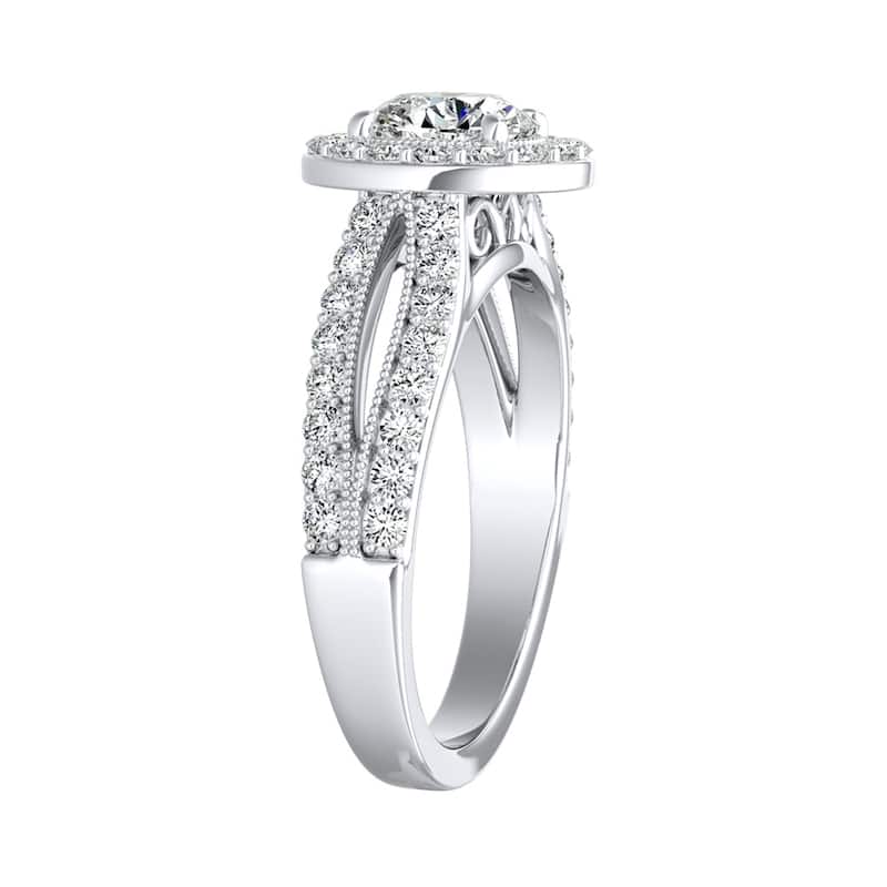 Auriya 14k Gold Vintage Round 2ct Moissanite and 1/2ct TDW Diamond Halo Engagement Ring (G-H, VS1-VS2)