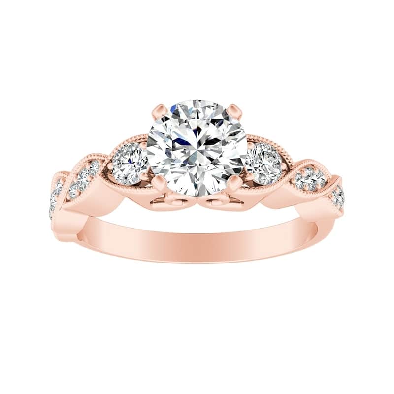 Auriya 14k Gold Vintage Round 1ct Moissanite and 1/4ct TDW Diamond Engagement Ring (G-H, VS1-VS2)