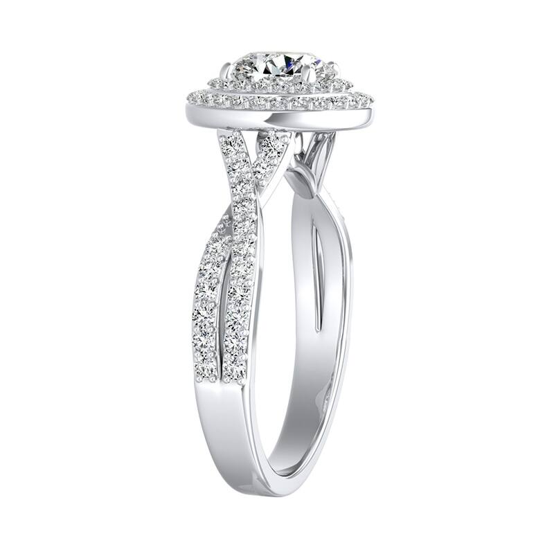 Auriya 14k Gold 1ct Round Moissanite and 3/8ct TDW Double Halo Diamond Engagement Ring (G-H, VS1-VS2)