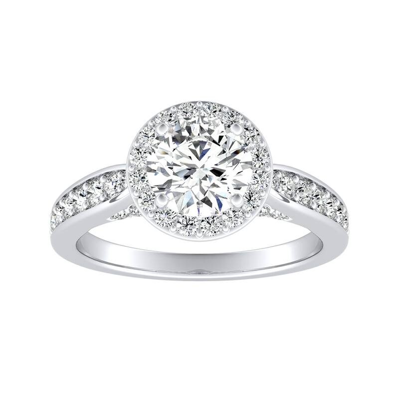 Auriya 14k Gold 2 1/2ct Round Moissanite and 1/2ct TDW Diamond Halo Engagement Ring