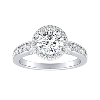 Auriya 14k Gold 2 1/2ct Round Moissanite and 1/2ct TDW Diamond Halo Engagement Ring