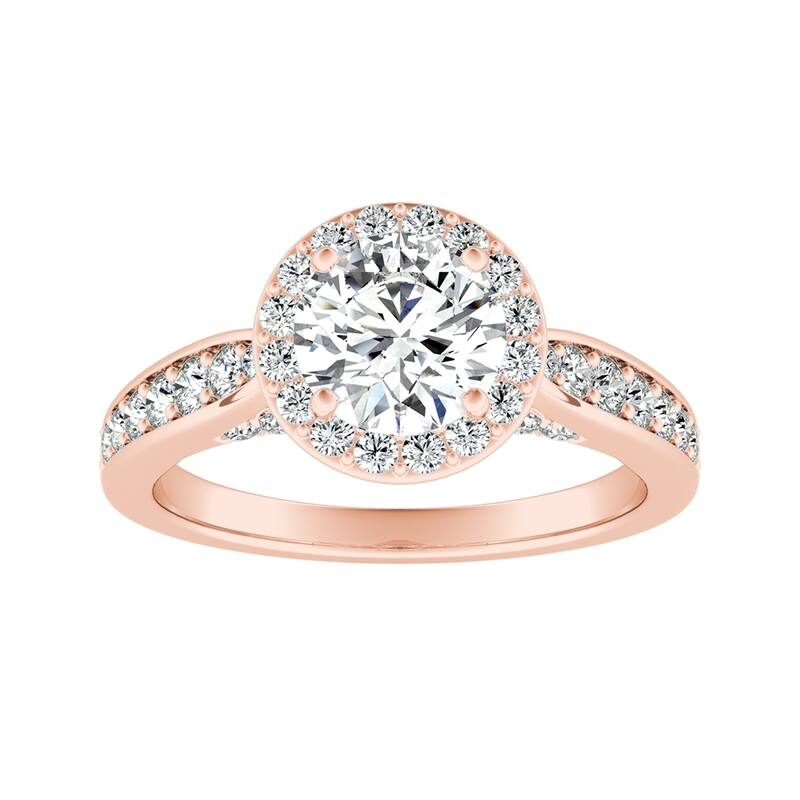 Auriya 14k Gold 2 1/2ct Round Moissanite and 1/2ct TDW Diamond Halo Engagement Ring