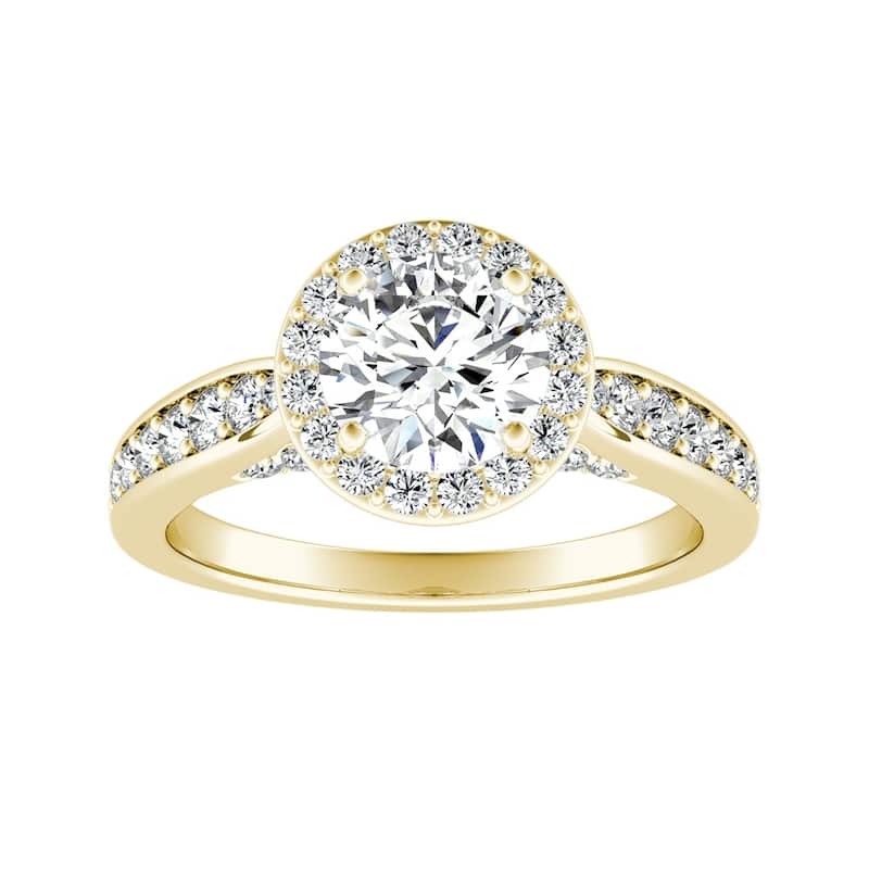Auriya 14k Gold Round 3ct Moissanite and 1/2ct TDW Halo Diamond Engagement Ring