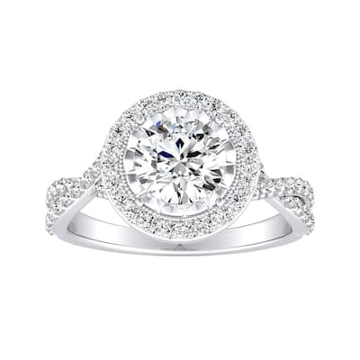 Auriya 14k Gold Vintage 3/4ct Moissanite Halo Diamond Engagement Ring 3/8ctw