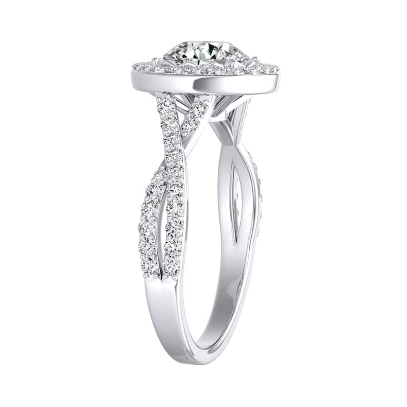 Auriya 14k Gold Vintage 1 1/2ct Moissanite Halo Diamond Engagement Ring 3/8ctw