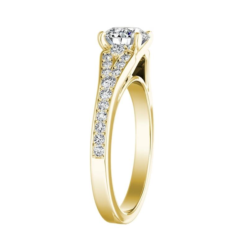 Auriya Round 3/4ct Moissanite and 1/4ct TDW Diamond Engagement Ring 14k Gold