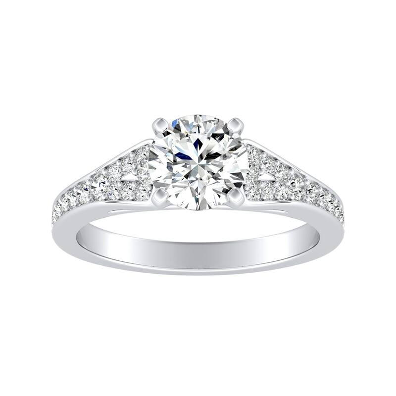 Auriya Round 1 1/2ct Moissanite and 1/4ct TDW Diamond Engagement Ring 14k Gold