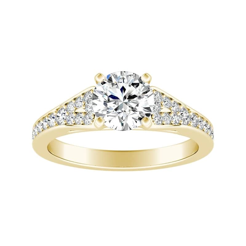 Auriya Round 1 1/2ct Moissanite and 1/4ct TDW Diamond Engagement Ring 14k Gold