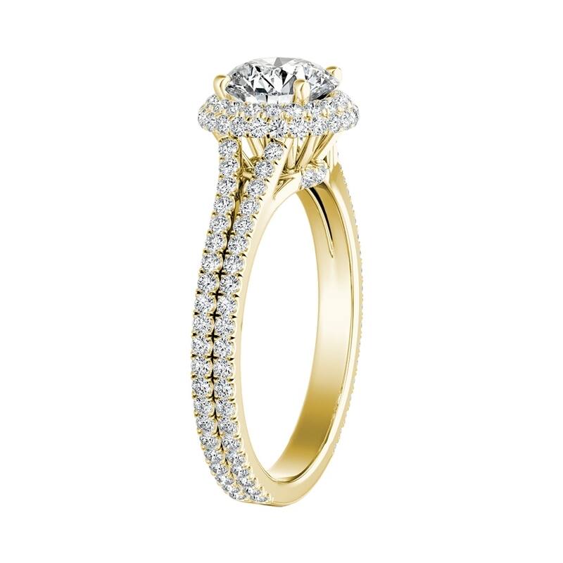 Auriya 14k Gold Round Double Edged 3ct Moissanite and 1/2ct TDW Halo Diamond Engagement Ring