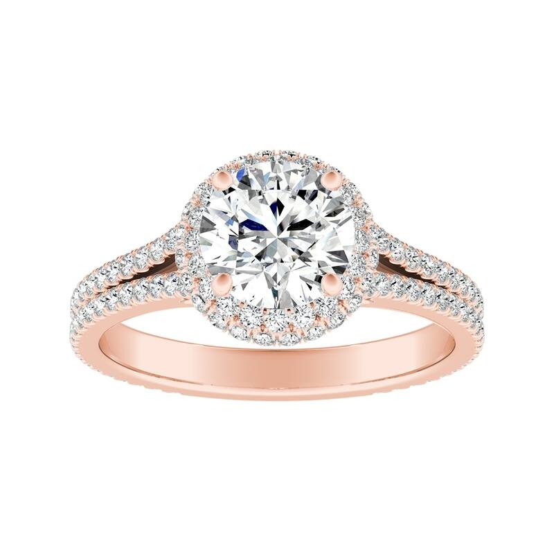 Auriya 14k Gold Round Double Edged 3ct Moissanite and 1/2ct TDW Halo Diamond Engagement Ring