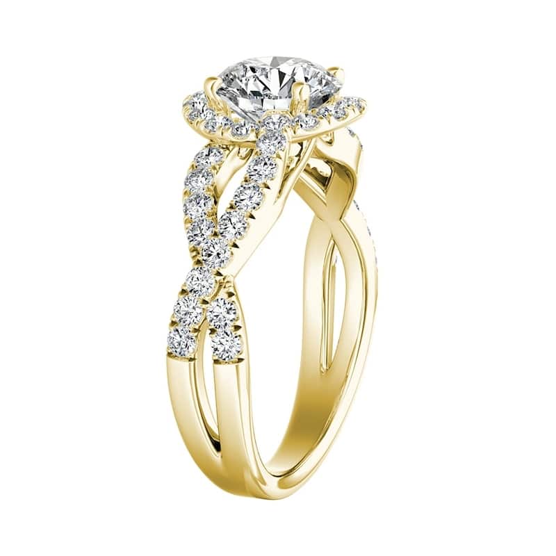 Auriya 14k Gold Round 3ct Moissanite and 5/8ct TDW Halo Diamond Infinity Engagement Ring