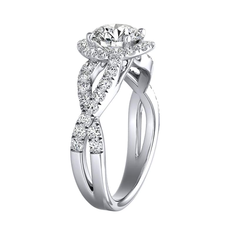Auriya 14k Gold Round 3ct Moissanite and 5/8ct TDW Halo Diamond Infinity Engagement Ring