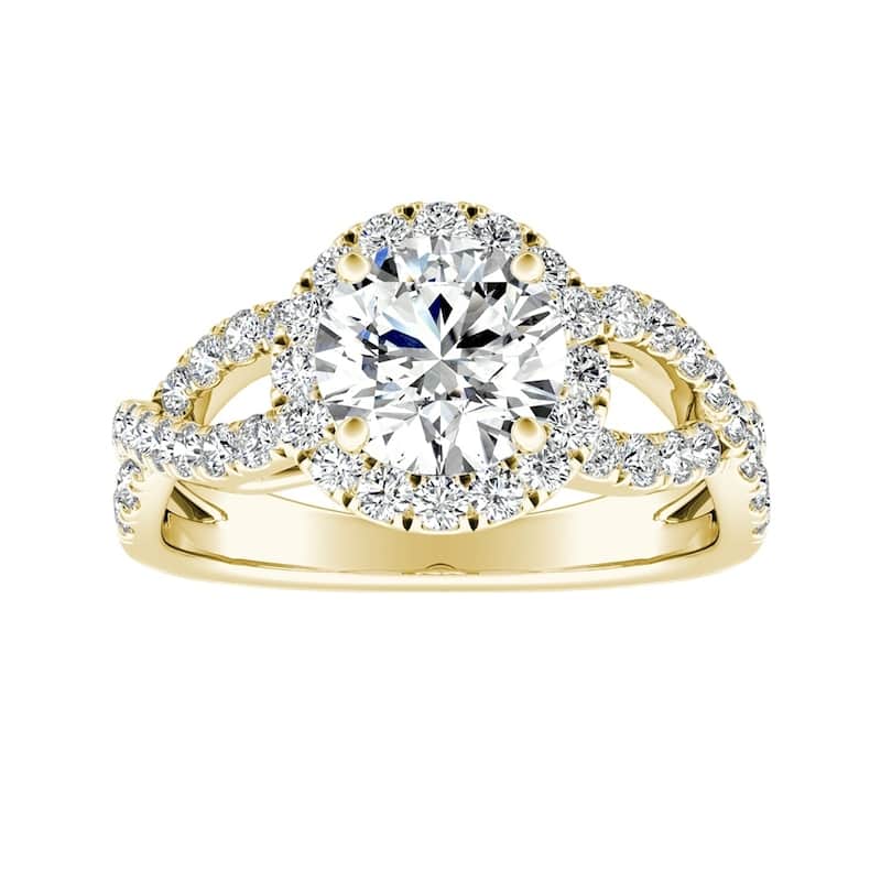 Auriya 14k Gold Round 3ct Moissanite and 5/8ct TDW Halo Diamond Infinity Engagement Ring