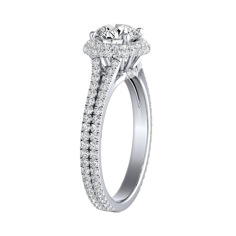 Auriya Round Double Edged 2ct Moissanite and 1/2ct TDW Halo Diamond Engagement Ring 14k Gold