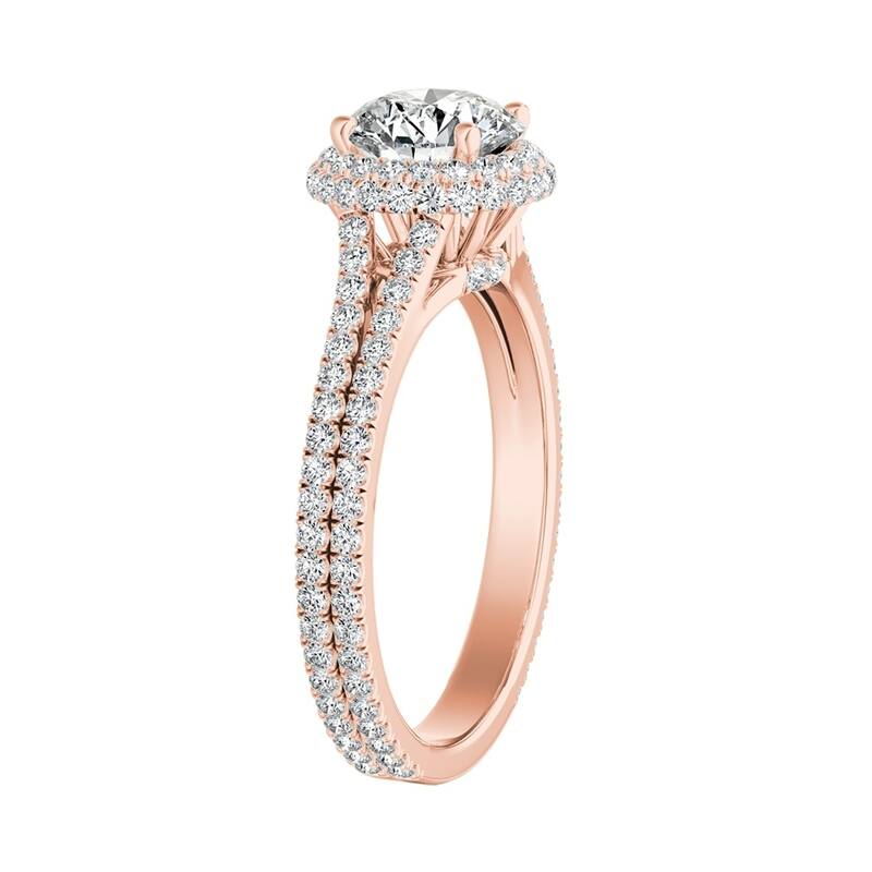 Auriya Round Double Edged 2ct Moissanite and 1/2ct TDW Halo Diamond Engagement Ring 14k Gold