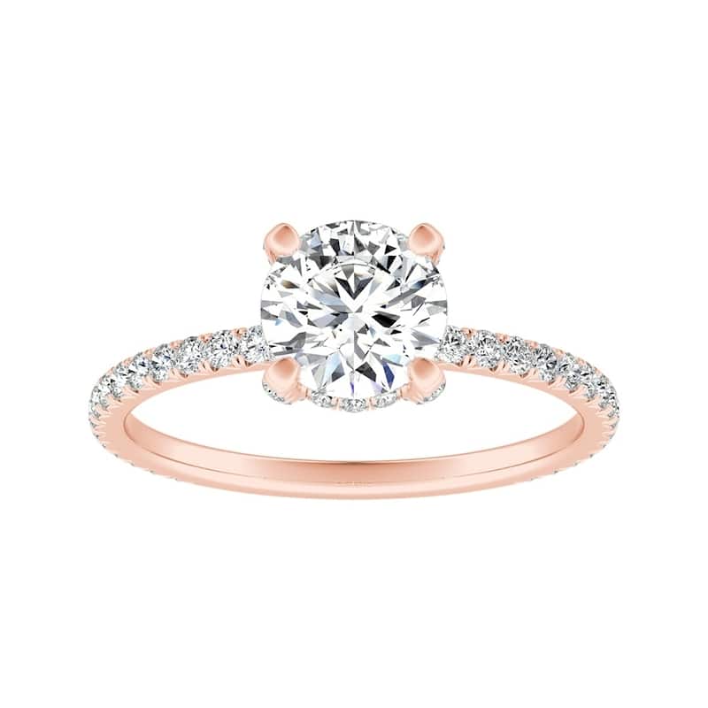 Auriya 14k Gold Classic 1ct Moissanite and Diamond Engagement Ring 1/3ctw - Rose - 5.5