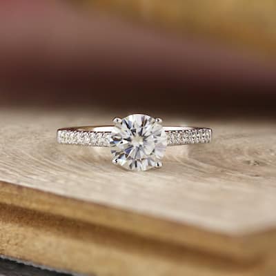 Auriya 14k Gold Classic 1ct Moissanite and Diamond Engagement Ring 1/3ctw