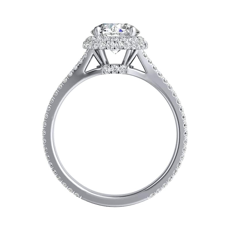 Auriya Round Double Edged 1 1/2ct Moissanite and 1/2ct TDW Halo Diamond Engagement Ring 14k Gold