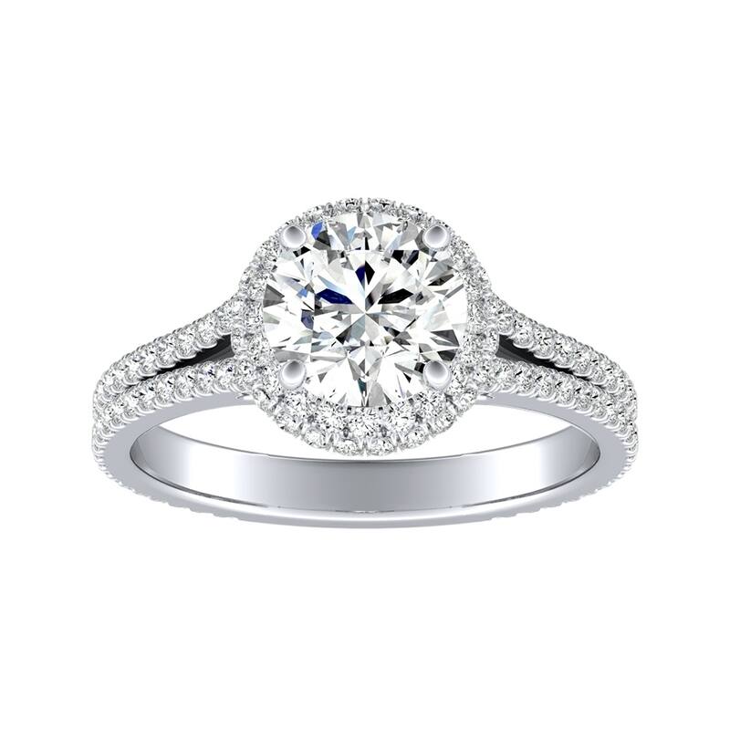 Auriya Round Double Edged 1 1/2ct Moissanite and 1/2ct TDW Halo Diamond Engagement Ring 14k Gold