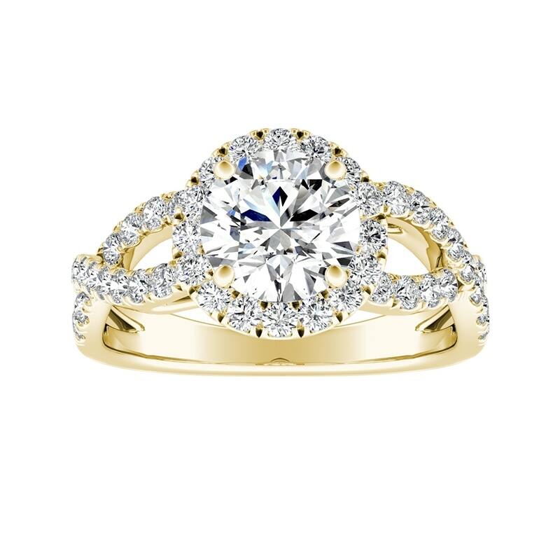 Auriya Round 3/4ct Moissanite and 5/8ct TDW Halo Diamond Infinity Engagement Ring 14k Gold