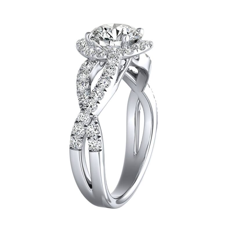 Auriya Round 3/4ct Moissanite and 5/8ct TDW Halo Diamond Infinity Engagement Ring 14k Gold