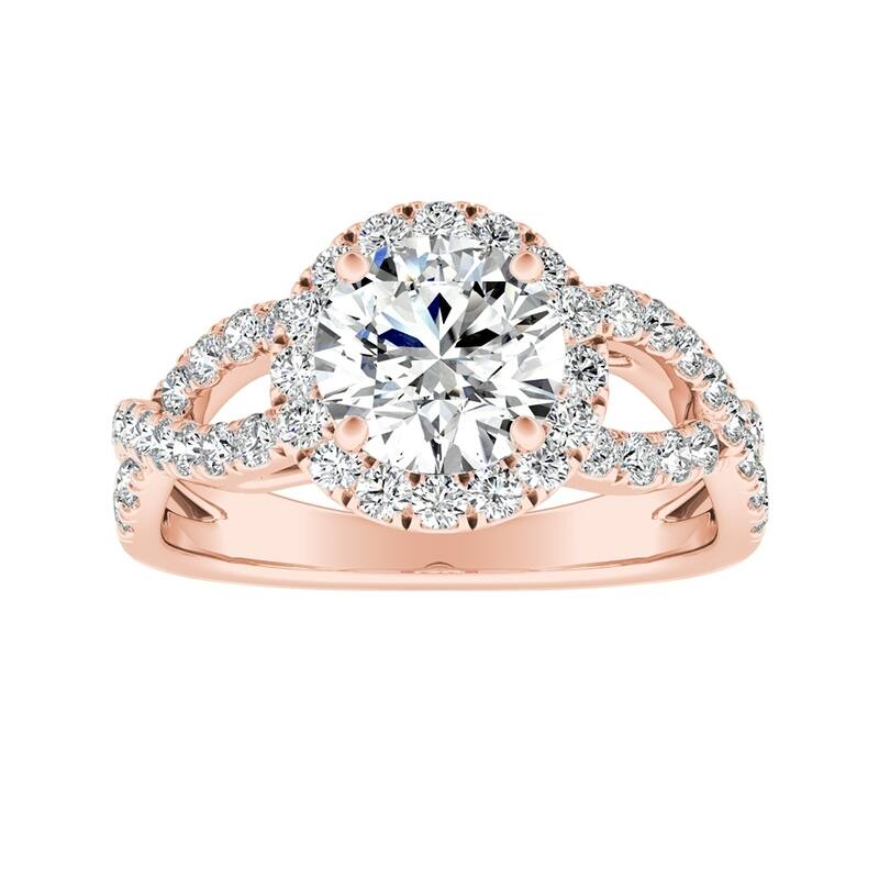 Auriya 14k Gold Round 2 1/2ct Moissanite and 5/8ct TDW Halo Diamond Infinity Engagement Ring